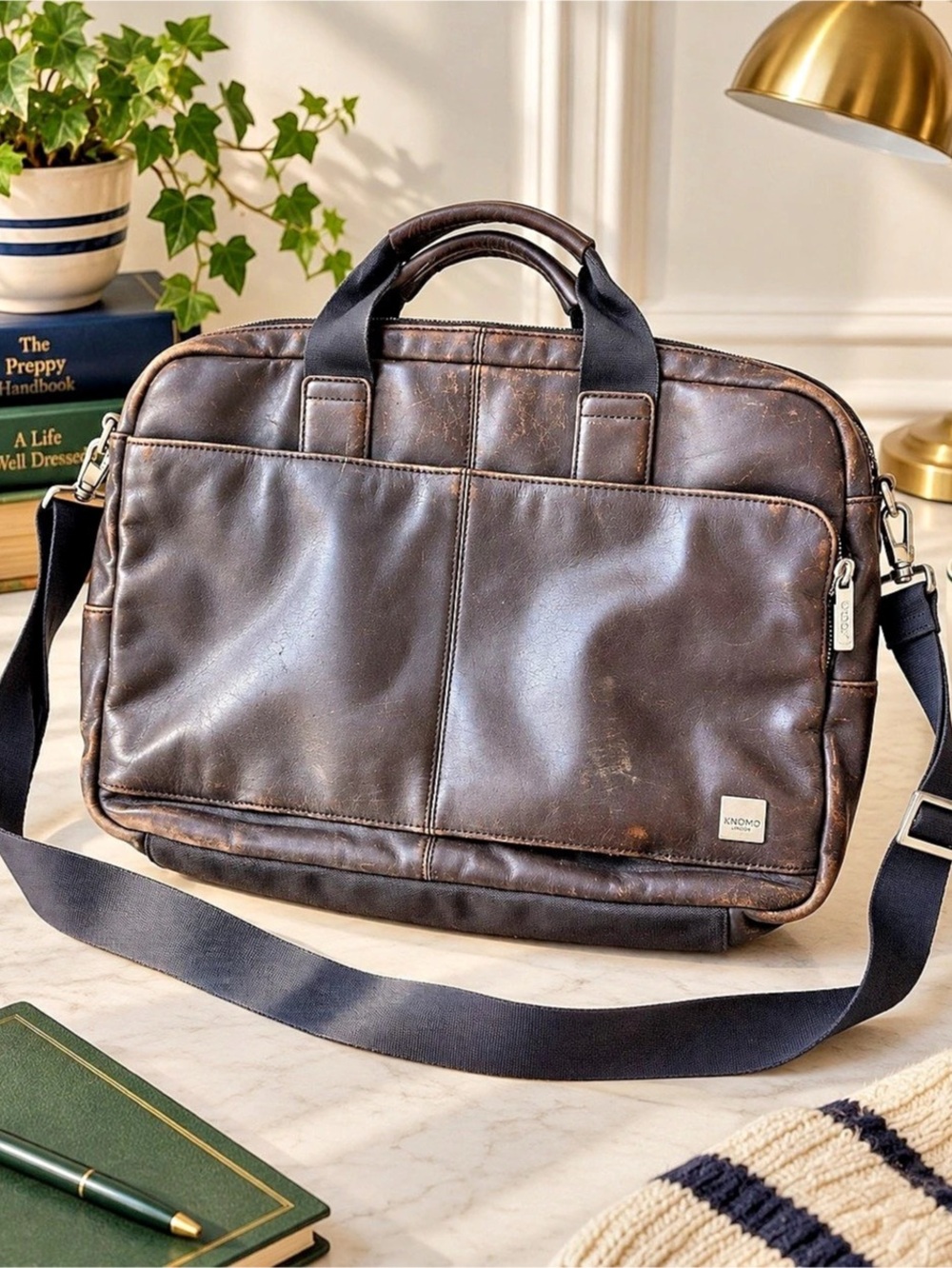 KNOMO Amesbury Leather Briefcase Brown Leather Laptop Bag / Men’s Bag